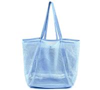 G4ZS5Z0G1 Borsa da spiaggia da donna, pieghevole, in rete, con mini tasca, borsa a tracolla da donna, per viaggi, spiaggia, piscina, essenziale, 02 Blue Beach Mesh Tote, Taglia unica