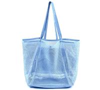 G4ZS5Z0G1 Borsa da spiaggia da donna, pieghevole, in rete, con mini tasca, borsa a tracolla da donna, per viaggi, spiaggia, piscina, essenziale, 05 Blu Cielo, Taglia unica