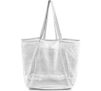 G4ZS5Z0G1 Borsa da spiaggia da donna, pieghevole, in rete, con mini tasca, borsa a tracolla da donna, per viaggi, spiaggia, piscina, essenziale, 08 Ivory Beach Mesh Tote, Taglia unica