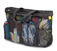 G4ZS5Z0G1 Borsa da spiaggia extra large, borsa a rete XL con cerniera e tasche, ideale per la tua famiglia al lago, crociera, vacanza al mare, essenziale - nero, Nero , X-Large