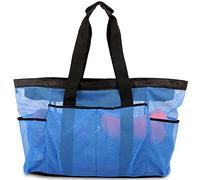 G4ZS5Z0G1 Borsa da spiaggia extra large, borsa a rete XL con cerniera e tasche, ideale per la tua famiglia al lago, crociera, vacanza al mare, essenziale - nero, Blu, X-Large
