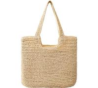 G4ZS5Z0G1 Borsa da spiaggia in paglia da donna, realizzata a mano, da spiaggia, borsa a tracolla cava per l'estate, per le vacanze, Beige - A, Taglia unica
