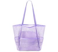 G4ZS5Z0G1 Borsa da spiaggia in rete da donna, pieghevole, grande, con tasche con cerniera, impermeabile, a prova di sabbia, N/Viola, Taglia unica