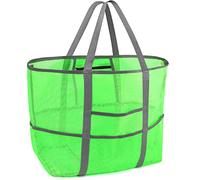 G4ZS5Z0G1 Borsa da spiaggia in rete da donna, pieghevole, grande, con tasche con cerniera, impermeabile, a prova di sabbia, J/Verde, Taglia unica