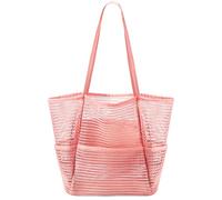 G4ZS5Z0G1 Borsa da spiaggia in rete da donna, pieghevole, grande, con tasche con cerniera, impermeabile, a prova di sabbia, M/Rosa, Taglia unica