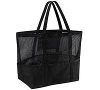 G4ZS5Z0G1 Borsa da spiaggia in rete da donna, pieghevole, grande, con tasche con cerniera, impermeabile, a prova di sabbia, A/nero., Taglia unica