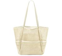 G4ZS5Z0G1 Borsa da spiaggia in rete da donna, pieghevole, grande, con tasche con cerniera, impermeabile, a prova di sabbia, P/Beige, Taglia unica