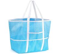 G4ZS5Z0G1 Borsa da spiaggia in rete da donna, pieghevole, grande, con tasche con cerniera, impermeabile, a prova di sabbia, J/Blu cielo, Taglia unica