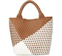 G4ZS5Z0G1 Borsa in tessuto da donna, borsa tote in pelle vegana, grande, estiva, da spiaggia, borsa da viaggio e borsa retrò fatta a mano, Contrasto geometrico marrone, Taglia unica
