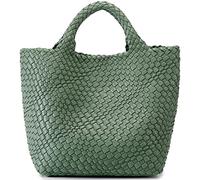 G4ZS5Z0G1 Borsa in tessuto da donna, borsa tote in pelle vegana, grande, estiva, da spiaggia, borsa da viaggio e borsa retrò fatta a mano, Fagiolo verde., Taglia unica