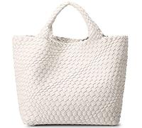 G4ZS5Z0G1 Borsa in tessuto da donna, borsa tote in pelle vegana, grande, estiva, da spiaggia, borsa da viaggio e borsa retrò fatta a mano (bianco)
