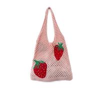 G4ZS5Z0G1 Carino modello fragola Tote Bag Crochet Tote Bag Borsa a tracolla Borse Borse a maglia Estetica Handmade tessitura, rosa, Taglia unica