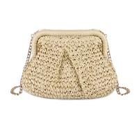 G4ZS5Z0G1 Pochette in paglia da donna - Borsa a tracolla realizzata a mano in paglia casual da spiaggia, Beige, Taglia unica