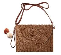 G4ZS5Z0G1 Pochette in paglia intrecciata borsa da donna borsa a tracolla casual spiaggia rattan portafoglio fatto a mano, Marrone scuro, Taglia unica