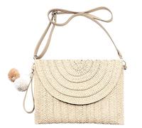 G4ZS5Z0G1 Pochette in paglia intrecciata borsa da donna borsa a tracolla casual spiaggia rattan portafoglio fatto a mano, Bianco crema., Taglia unica