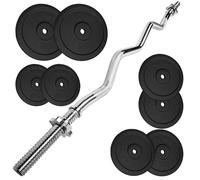 G5 HT SPORT【Kit Bilanciere Curl e Dischi in Ghisa (Foro 25 mm)】(10/15/20/30/40 kg), Set Pesi Completo con Chiusura a Vite, Per Bicipiti/Tricipiti, Allenamento in Palestra e Home Gym (KIT 20 KG)