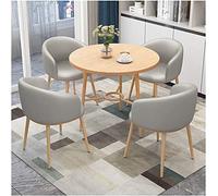 GAAHRQQQ Tavoli e sedie da ristorante in pelle PU sedia club lounge area 1 tavolo e 4 sedie 80 cm tavolo rotondo in legno massello (colore: grigio scuro) (grigio chiaro)
