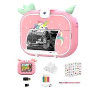 Gaaqii Macchina Fotografica Istantanea, 24MP/1080P HD 180° Obiettivo Rotante Fotocamera Digitale con 32GB Scheda SD e Carta da Stampa, Regalo per Bambini dai 3-12 Anni -Rosa