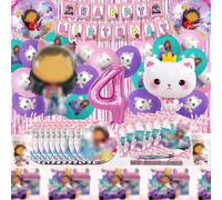 Gabb compleanno 4 Anni,106Pezzi, Gabb Palloncino, Gabb Compleanno decorazioni, Stoviglie per Feste di Compleanno Gabb,Set Compleanno Bambina, Decorazione Feste Compleanno Bambini