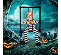 Gabbia del prigioniero di Halloween, Puntello di decorazione della casa stregata del terrore animato, Gabbia prigioniero spettrale, decorazione di Halloween urlante con sensore di movimento e luce