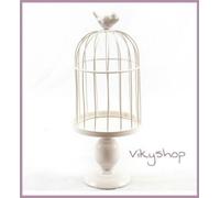 GABBIA GABBIETTA DECORATIVA ALZATA FERRO BIANCO SHABBY UCCELLINO ARREDO h 37 cm