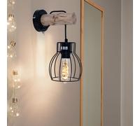 Gabbia Lampada Legno Natura Dormire Camera Vintage Design Parete Faretto Retrò [EEK: Non valutato]