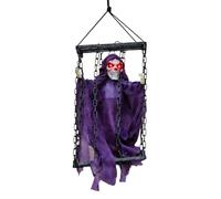 Gabbia luminosa a forma di teschio per Halloween, colore: viola | Esposizione oscillante animata con gli occhi del LED per il tema dell'accento delle stanze del partito degli