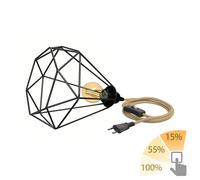 Gabbia luminosa grande LEKA cavo di canapa interruttore 3m + lampada LED E27 oro
