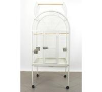 Gabbia Pappagallo a Cupola con Posatoi e Mangiatoie, 77 x 61 x 156 cm, Bianca