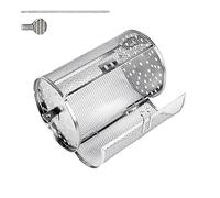 Gabbia per Barbecue Rotante in Acciaio, cestello Girevole per arrosti, per Salsicce e Frutti di Mare, Accessorio da Cucina all'aperto con Coperchio di bloccaggio, Azione Scorrevole e Manico