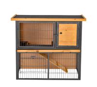 Gabbia Per Conigli Con Rampa E Area Aperta, Conigliera In Legno E Metallo Su 2 Livelli, Giallo Chiaro, 89.5x45x81cm