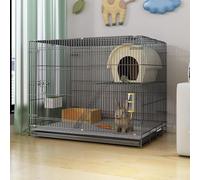 Gabbia per Conigli da Interno A 2 Piani, Struttura con Crittografia in Metallo, Gabbia per Piccoli Animali con Parte Superiore Apribile, Vassoio Rimovibile, P, Black, 60 cm L x 40 cm W x 50 cm H