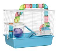 Gabbia per Criceti 3 Livelli 59x36x47 cm con Giochi in Acciaio Azzurro e Bianco