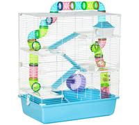 Gabbia per Criceti 5 Livelli 59x36x69 cm con Giochi in Acciaio Azzurro e Bianco