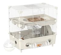 Gabbia per Criceti a 2 Livelli 44,5x28x44 cm 3 Porte Ruota e Tubi in Acciaio e PP Crema e Bianco