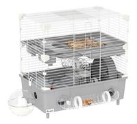 Gabbia per Criceti a 2 Livelli 44,5x28x44 cm 3 Porte Ruota e Tubi in Acciaio Grigio e Bianco