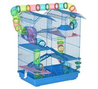 Gabbia Per Criceti E Roditori A 5 Piani, Gabbietta Per Criceti Con Tubi Colorati, Ruota, Casetta E Accessori Inclusi, 47x30x59 Cm, Blu