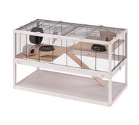 Ferplast Gabbia per Criceti DOMSTER, Gabbia per Topolini, 3 Piani, con Accessori, Piattaforme e Scalette, Metallo Verniciato e Legno FSC, Base Trasparente, Gabbia Legno Criceto 100 x 50 x h 61 cm,