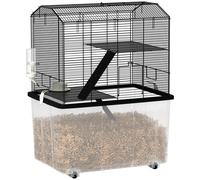 Gabbia per criceti Pawut, gabbia per piccoli animali, con rotelle, 2 ripiani. Forma a piastra e 2 scale, c, filettatura in acciaio, 57x43x74 cm, noi