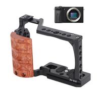 Gabbia per Fotocamera ZV-E10 con Manico in Legno, Piattaforma Protettiva Video in Metallo con Posizione da 3/8 Pollici, Scarpe Fredde da 1/4 Pollici, Manico in Legno, Gabbia per