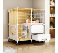 Gabbia per Gatti con lettiera, Box per Gatti al Coperto Fai-da-Te Gabbia per Gattini Semi-Chiusa Cuccia per Gatti con Ruota Gabbia Staccabile in Filo Metallico, Ampio Luogo per Esercizi (Siz