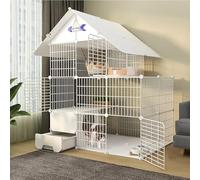 Gabbia per Gatti con Lettiera per Gatti, Box per Gatti, Gabbia per Gatti da Interno Grande con Lettiera Cortile per Esercizi All'aperto con Porta E Lettiera per Gatti Chius, Set C, 111 * 85 * 145CM-B