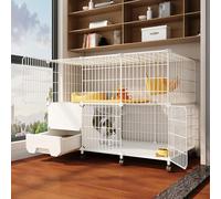 Gabbia per Gatti con Porte, cucce per Gatti da Interno, cucce per Gatti sicure e robuste, Il Fondo ha pulegge per Un Facile Movimento (Colore: Base, Dimensioni: 111 * 39 * 77 cm)