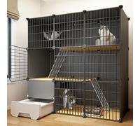 Gabbia per Gatti da Interno con Lettiera, Recinti Fai da Te for Gatti A 3 Livelli, Cucce per Gatti Multifunzionali da Esterno, Recinto Gatti, Ideale for 1-2 Gatti