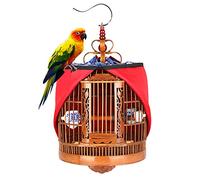 Gabbia per Gatti, Grande Gabbia per Uccelli in bambù Fatta a Mano per pappagalli e canarini - Set Completo di Accessori, Design sospeso, Colore Marrone, Dimensioni: 33x47 cm - Ideale per UCC