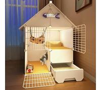 Gabbia Per Gatti, Recinto Fai Da Te Per Gatti, Con Scaletta E Nido, Gabbia Pieghevole Per Gatti Con Lettiera E Ciotola, Gabbie In Filo Metallico Staccabili Per Piccoli An（One Color-A-29.5-15.4-42.9）