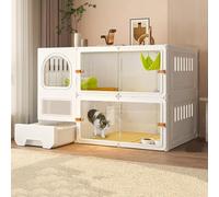 Gabbia per Gatti, Villa Trasparente per Gatti e Gabbia per Interni con lettiera - Recinto Grigio per Gatti Felici, casetta per Gatti Elegante, Resistente, Facile da Pulire, Design spazioso