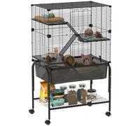Gabbia per piccoli animali Pawhut a 4 livelli con vassoio con ruote