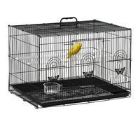 Gabbia per Uccelli 60x41x41 cm con 2 Posatoi e 3 Ingressi in Filo Metallico e Plastica Nero