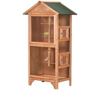 Gabbia per Uccelli 80,5x57x153 cm 3 Aperture con 4 Posatoi e Vassoio Rimovibile in Legno e Metallo Arancione